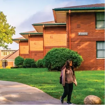 Students walking near campus townhouses in the F所有.